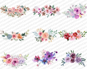 Fiori ad acquerello in formato SVG, bouquet floreali ad acquerello in formato digitale, fiori da matrimonio in formato SVG, ornamenti floreali in formato SVG, download immediato, bouquet da sposa