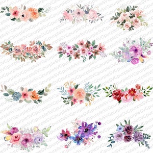 水彩花 SVG、水彩花束デジタルクリップアート、ウェディングフラワー SVG、花飾り SVG、インスタントダウンロード、ウェディングブーケ