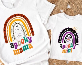 Gruselige Mama und Mini PNG, Halloween Png, Gruselige Mama Png, Gruselige Mini Png, Groovy Geist Shirt DTF Transferdesign, Retro Halloween Png