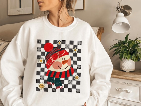 Checkered Christmas Snowman PNG, Christmas Groovy Png, Retro Christmas Png, Retro Snowman Svg, Christmas Winter Sublimation Design