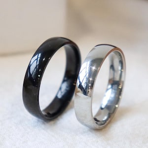 Personalized custom carved 4mm black/silver curved ring, neutral ring, stainless steel ring, personalized ring, gift for her, couple ring
