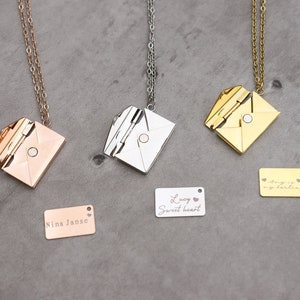Collar con sobre grabado personalizado / Nota de amor / Para ella / Regalos / Nota de amor con sobre / Carta de amor / Colgante con sobre / Regalo personalizado / Te amo