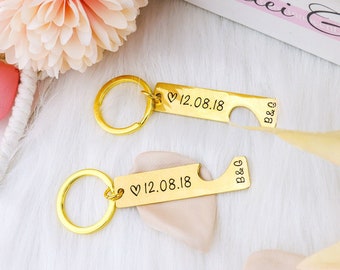 Gepersonaliseerde paar sleutelhanger, aangepaste 2pcs bijpassende paar sleutelhanger, gegraveerde hart sleutelhanger, jubileum cadeau voor vriend man, cadeau voor hem