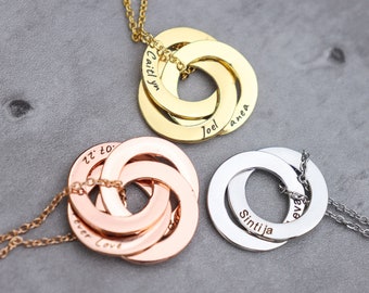Personalized Name Necklace, Interlocking Circle Necklace, Engraved Name Necklace, Custom Date Necklace, Mothers Day Gifts, Birthday Gifts