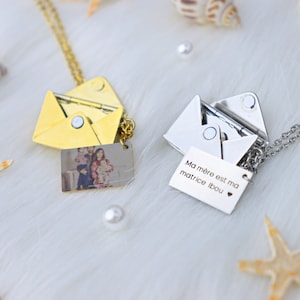 Collar con sobre con foto personalizado, mensaje emocional personalizado, colgante con caja de recuerdos, regalo para el Día de la Madre