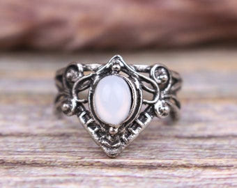 Silberring Vintage, Punk Ring, Mondstein Ring