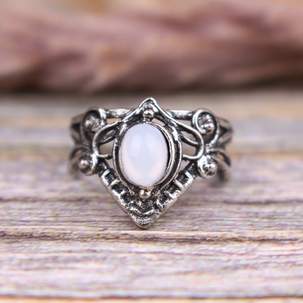 vintage ring silver, Punk Ring, Luxury ring，moonstone ring