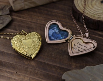 Vintage Heart Locket Necklace with Engraving, Custom Engraved Locket Photo/Picture Necklace, Mother's Day Gift for Mom/Grandma/Wife