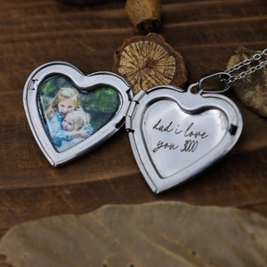 Vintage hart medaillon HALSKETTING met gravure, aangepaste gegraveerde medaillon foto/foto ketting, Moederdag cadeau voor moeder/oma/vrouw Silver