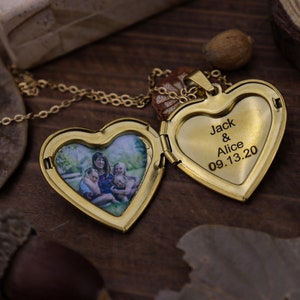 Vintage hart medaillon HALSKETTING met gravure, aangepaste gegraveerde medaillon foto/foto ketting, Moederdag cadeau voor moeder/oma/vrouw Gold