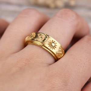 Fidget Sonne Mond Stern Ring, Angst Frau Schmuck, Spinner Anti Stress Jahrestag beste Freundin Geschenk, Unisex, Luxus Ring,Geschenk für sie Bild 7