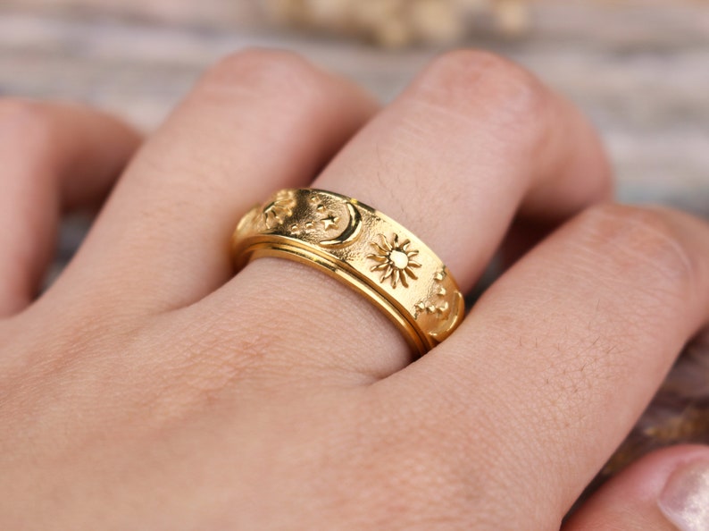 Fidget Sonne Mond Stern Ring, Angst Frau Schmuck, Spinner Anti Stress Jahrestag beste Freundin Geschenk, Unisex, Luxus Ring,Geschenk für sie Bild 7