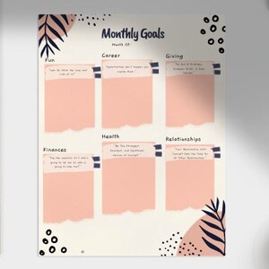 Monthly Goals Worksheet for Personal - Goal Progress Tracker, Goal Setting Worksheet, Printable Goal, Financial Goal Planning