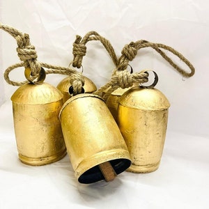 Lucky Cow Bells 16cm Large Handmade Rustic Vintage On Rope Wall Hanging Décor Christmas Decoration Wreath Bells