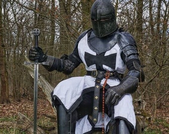 Medieval Templar Knight Black Full Body Armor Cosplay Halloween Costume - Historical Replica Suit - Perfect Gift for Enthusiasts