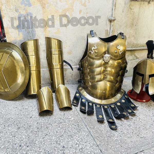 Knight Roman Spartan Suit of Armor Muscle Set-Shield - Helmet- arm guard -leg guard- Halloween Christmas Gift