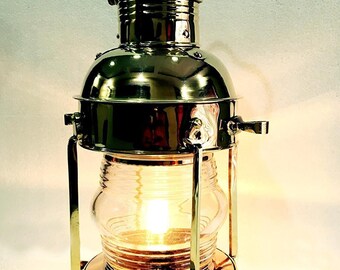 Handmade Vintage Brass Electric Lamp Maritime Ship Lantern Boat Light Decorative Light 15"