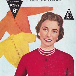 Ladies Classic Button Up Cardigan with Choice of Long or Short Sleeves, Vintage Knitting Pattern, PDF, Digital Download - C699