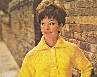 Ladies "Easy Knit" Shirt Style Sweater with Collar, Vintage Knitting Pattern, PDF, Digital Download - D322