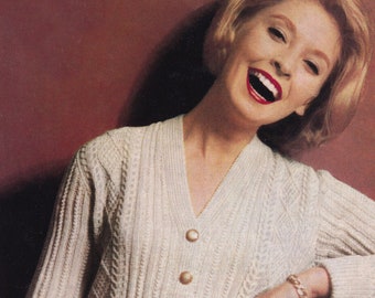 Ladies Smart Aran Look Cardigan, Vintage Knitting Pattern, PDF, Digital Download - D340