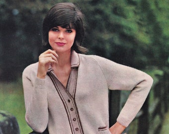 Ladies Smart V-Neck Cardigan with Collar, Vintage Knitting Patterns, PDF, Digital Download - D675