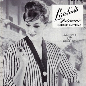 Ladies Smart Striped Jacket with Three-Quarter Length Sleeves, Vintage Knitting Pattern, PDF, Digital Download - D602