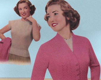 Ladies Gorgeous Lace Stitch Twinset, Vintage Knitting Pattern, PDF, Digital Download - D213