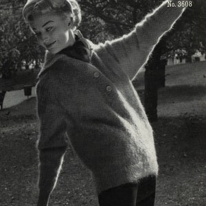 Ladies Classic Raglan Sleeve Mohair Sweater with Collar, Vintage Knitting Pattern, PDF, Digital Download - B719