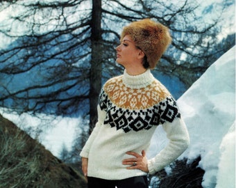 Ladies and Mens Traditional Nordic Style Fair Isle Sweater, Vintage Knitting Pattern, PDF, Digital Download - B813