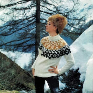 Ladies and Mens Traditional Nordic Style Fair Isle Sweater, Vintage Knitting Pattern, PDF, Digital Download - B813