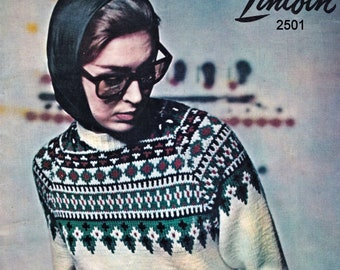 Ladies Lovely Nordic Style Fair Isle Ski Sweater, Vintage Knitting Pattern, PDF, Digital Download - B472