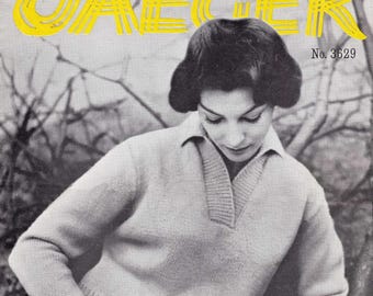 Ladies Smart Polo Shirt Style Sweater, Vintage Knitting Pattern, PDF, Digital Download - D858