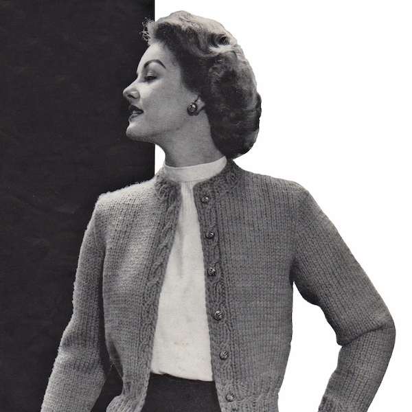 Ladies Stylish "Quick Knit" Cardigan with Cable Detail, Vintage Knitting Patterns, PDF, Digital Download - C779