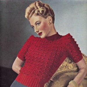Ladies Stunning Rib and Bobble Stitch Jumper, Vintage Knitting Pattern, PDF, Digital Download - D748