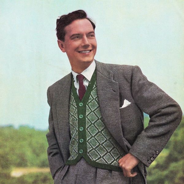 Two Classic Waistcoats for Men, Vintage Knitting Pattern, PDF, Digital Download - C924