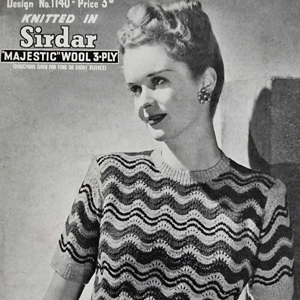 Ladies Pretty Feather and Fan Jumper with Long or Short Sleeves, Vintage Knitting Pattern, PDF, Digital Download - D621
