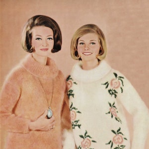 Ladies Stylish Mohair Sweaters with Optional Rose Fair Isle, Vintage Knitting Pattern, PDF, Digital Download - C688