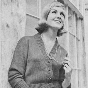 Ladies Stylish Dolman Sleeve Cardigan with Twisted Rib Bands, Vintage Knitting Pattern, PDF, Digital Download - D513