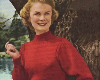 Ladies Stylish Sweater with Set in Sleeves and Unusual Cable Detail, Vintage Knitting Pattern, PDF, Digital Download - D426
