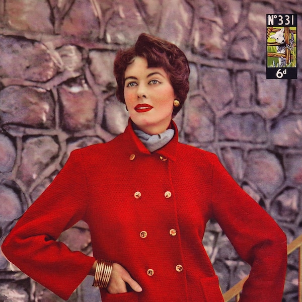 Ladies Fabulous Double-Breasted Jacket, Vintage Knitting Pattern, PDF, Digital Download - D434