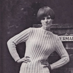 Ladies Rib Sweater with Mock Cable Detail, Vintage Knitting Pattern, PDF, Digital Download - D658