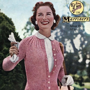 Ladies Elegant Cardigan with Decorative Round Yoke, Vintage Knitting Pattern, PDF, Digital Download - D464