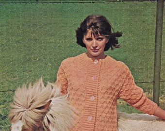 Ladies Smart Textured Jacket with Round Neck and Square Set Sleeves, Vintage Knitting Patterns, PDF, Digital Download - D635