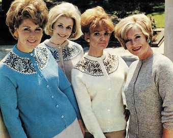 Ladies Traditional Plain and Fair Isle Shetland Cardigans in Larger Sizes, Vintage Knitting Pattern, PDF, Digital Download - C519