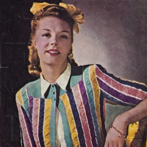 Ladies Fabulous Striped Bolero with Ribbed Square Neckline, Vintage Knitting Pattern, PDF, Digital Download - D580