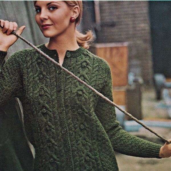 Ladies Lovely Basket Stitch Jacket with Wide Aran Look Front Panels, Vintage Knitting Pattern, PDF, Digital Download - D677