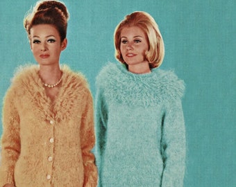 Ladies Fabulous Mohair Sweater Suit and Cardigan with Fancy Collars, Vintage Knitting Pattern, PDF, Digital Download - C687