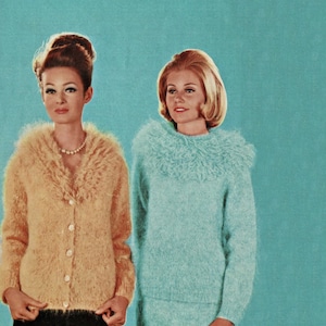 Ladies Fabulous Mohair Sweater Suit and Cardigan with Fancy Collars, Vintage Knitting Pattern, PDF, Digital Download - C687