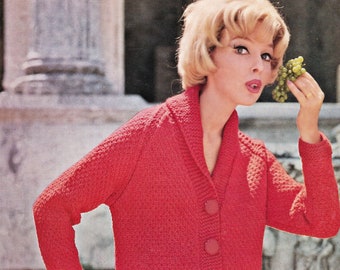 Ladies Chunky Knit Jacket with Shawl Collar, Vintage Knitting Pattern, PDF, Digital Download - D453