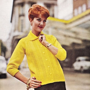 Chaqueta informal para mujer con bandas y paneles de punto bobo, patrón de punto vintage, PDF, descarga digital - D623